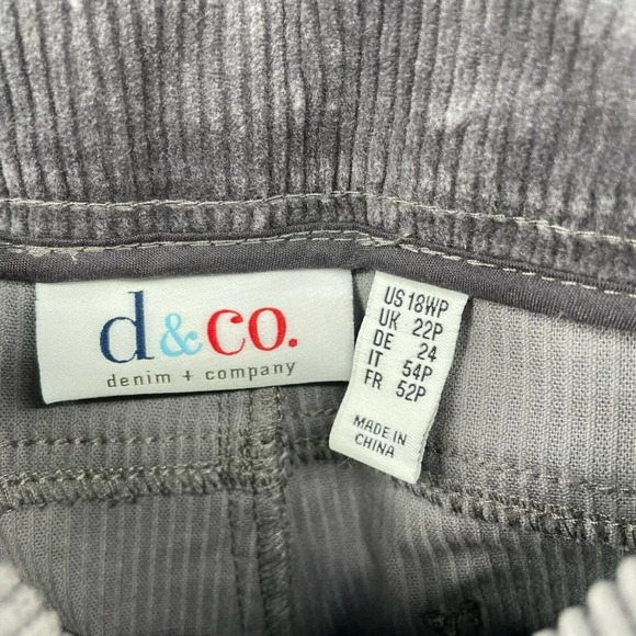 D&Co. Pants Women's Sz 18W Gray Skinny Stretch Corduroy 5-Pockets Pullover - Picture 10 of 12